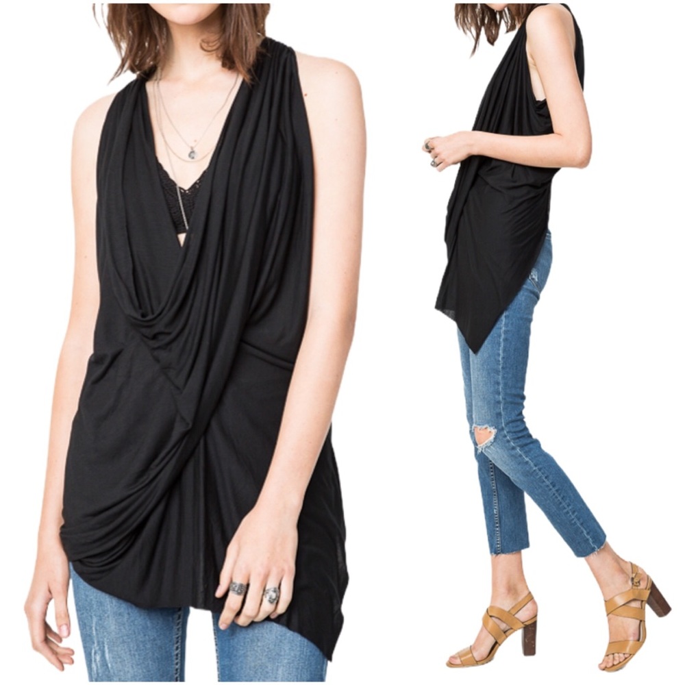 NEW Hayden Cut Away Backless Knot Halter Tank Top Blouse Shirt Black Small NWT S